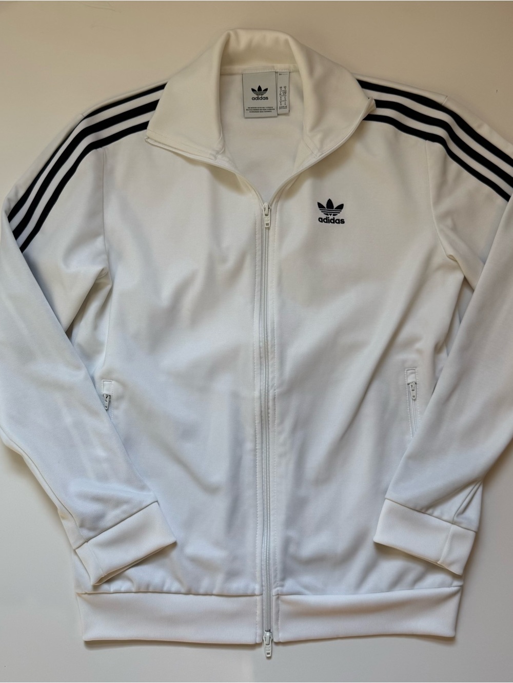 Adidas Men’s White Track Jacket with Black 3-Stripes Size Small Full Zip
